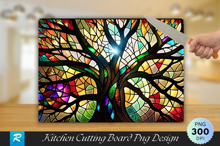 Stained Glass Tree Cutting Board Sublimation Design