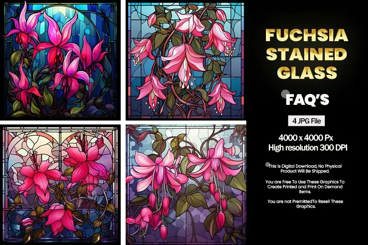 Stained Glass Fuchsia Square Coaster - 04 Variations