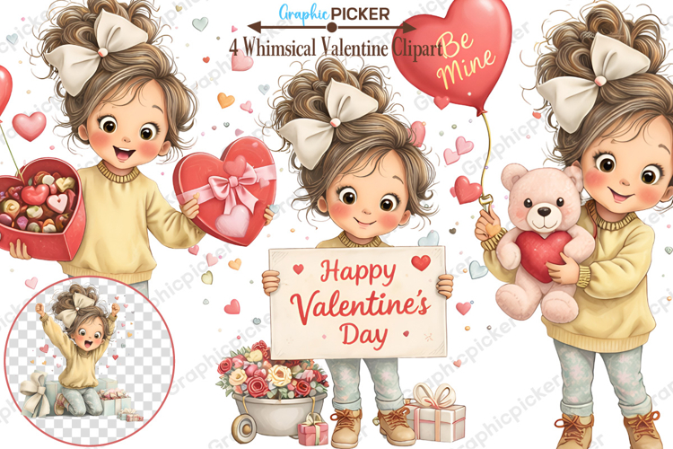 Whimsical Valentine Fairy Clipart, Valentines Day PNG