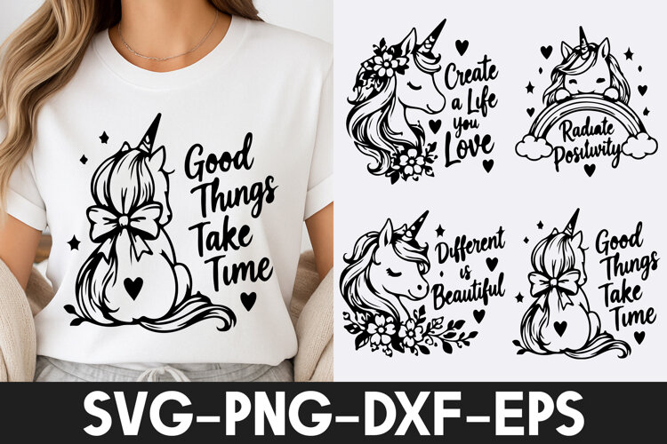 Unicorn Good Things Positive Vibes SVG PNG example image 1