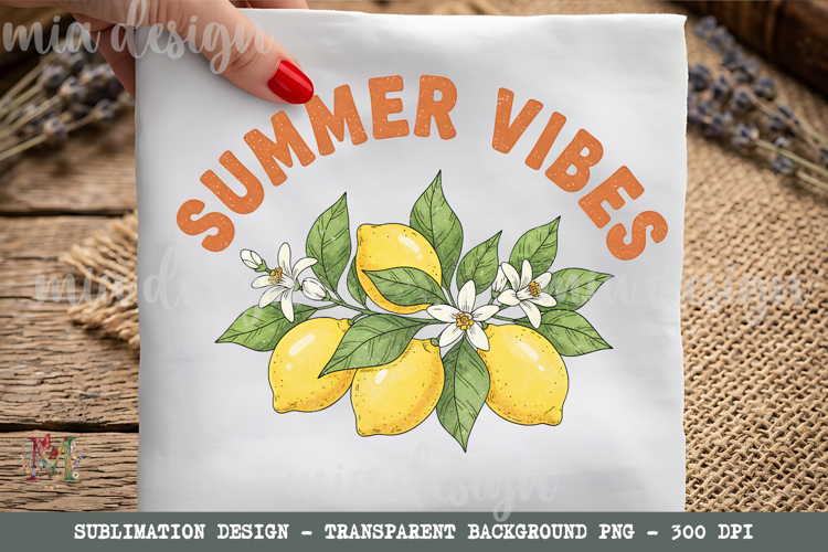 Summer Vibes PNG, Retro Lemon Floral Sublimation Design