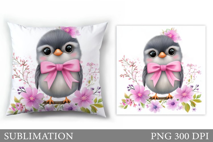 Bird Pillow Sublimation. Bird Flowers Pillow Design example image 1