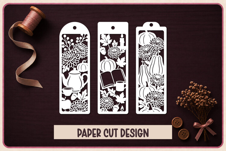 3 Autumn Paper Cut Bookmarks SVG example image 1