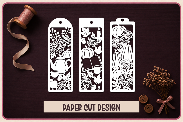 3 Autumn Paper Cut Bookmarks SVG