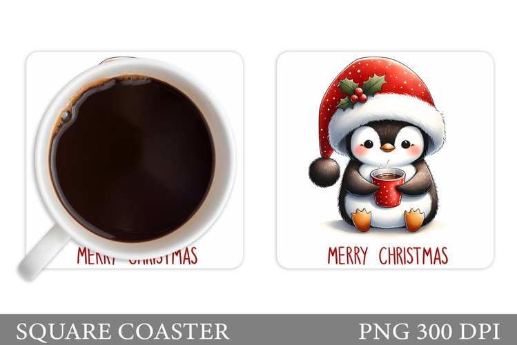 Cute Penguin Coaster Sublimation. Christmas Coaster Design example image 1