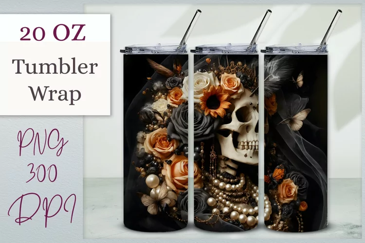 Halloween Sublimation Design | Skull Tumbler Wrap | 20oz PNG