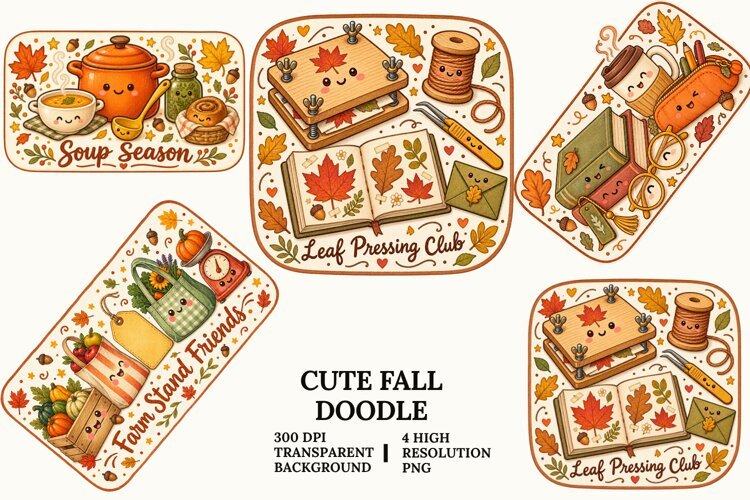 Cute Fall Doodle PNG Cozy Autumn Craft Desk Sublimation Art example image 1