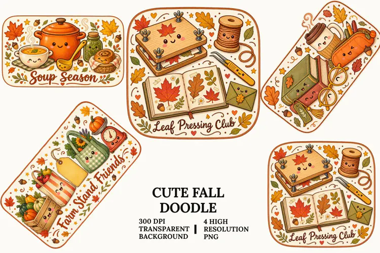 Cute Fall Doodle PNG Cozy Autumn Craft Desk Sublimation Art