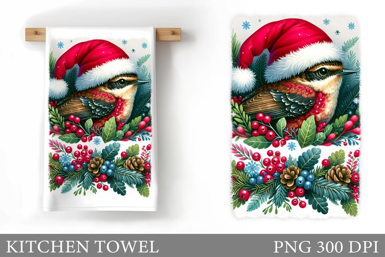 Christmas Bird Kitchen Towel. Christmas Kitchen Towel Design example image 1