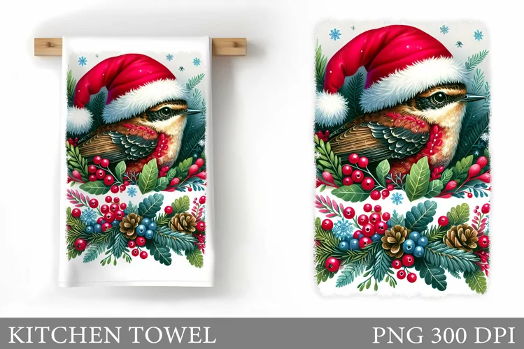 Christmas Bird Kitchen Towel. Christmas Kitchen Towel Design
