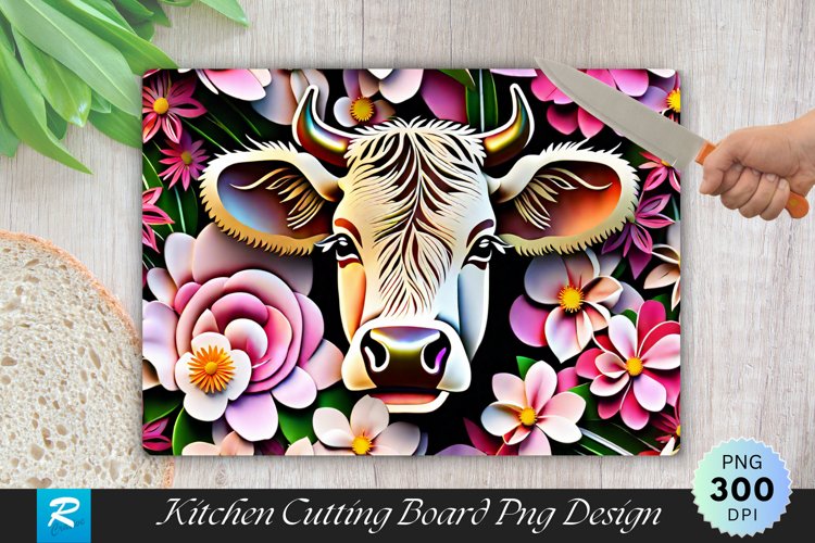 Cow With Flowers Cutting Board Sublimation Design example image 1
