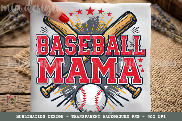 Baseball Mama PNG, Sports Game Day Star Sublimation Design example image 1