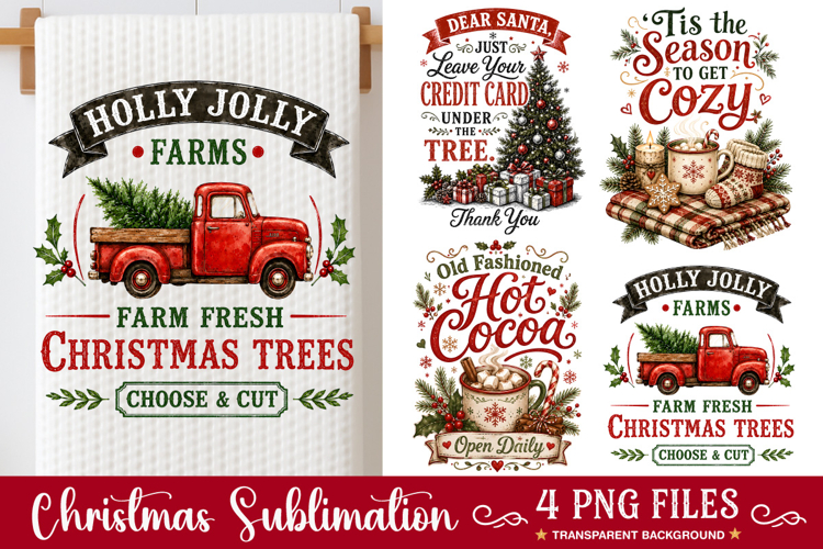 Christmas Kitchen Towel Sublimation, Vintage Christmas PNG