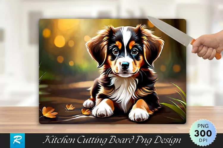Cute Brown Puppy Cutting Board Sublimation Design