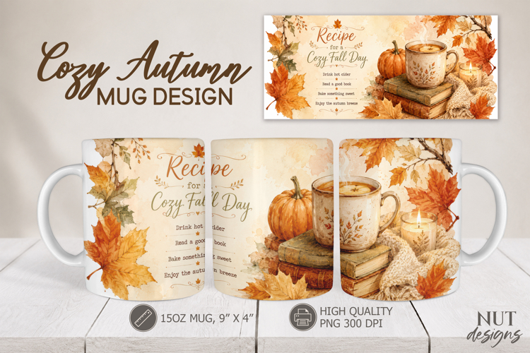 Cozy Autumn Mug Wrap sublimation Fall farmhouse mug 15 oz