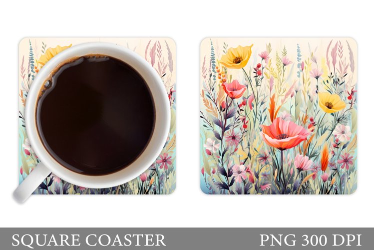 Wildflowers Coaster Design. Flowers Square Coaster example image 1