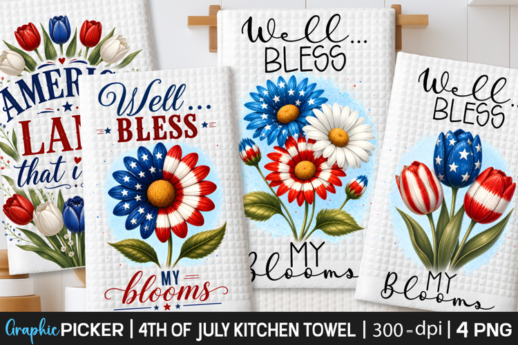 4th of July Kitchen Towel, Patriotic Sunflowers Sublimation