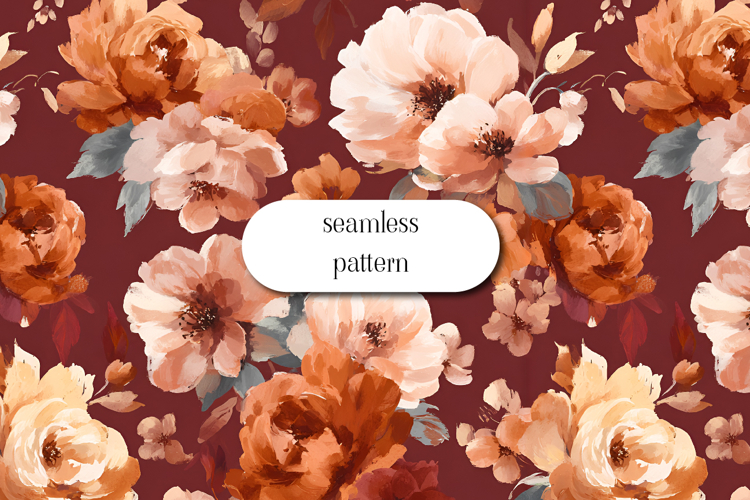 Seamless Burgundy Floral Pattern with Autumn Roses