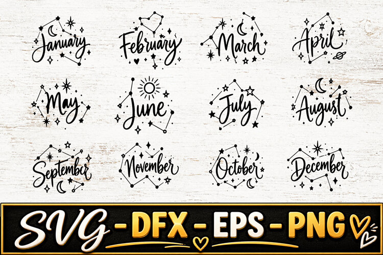 12 Months Zodiac Calendar SVG PNG example image 1