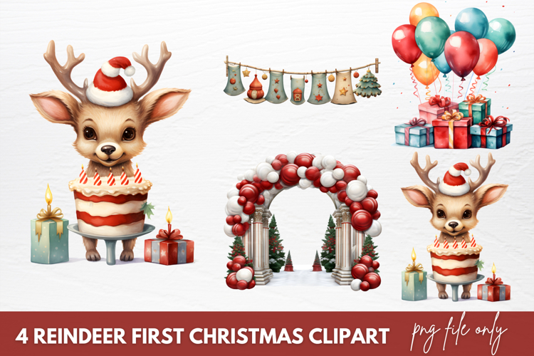 Reindeer First Christmas Clipart Sublimation