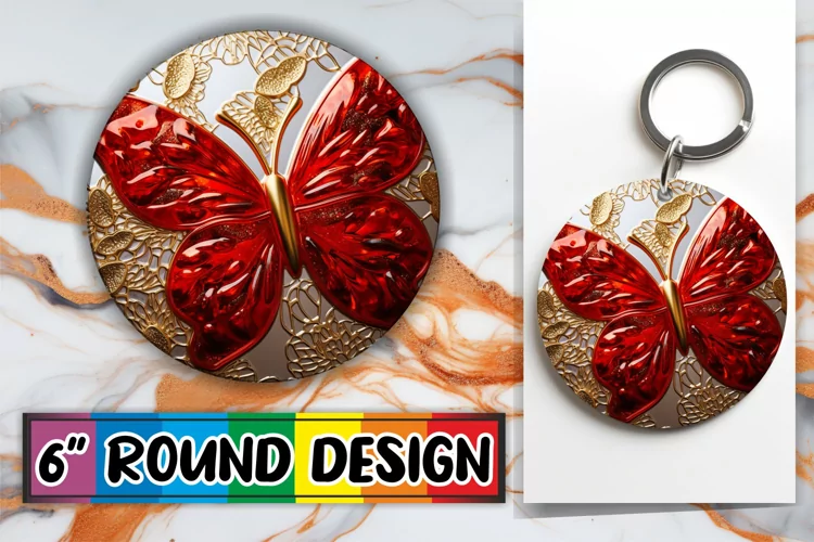 Beautiful Butterfly Keychain - Round 3D Art