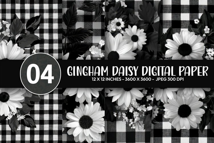 Gingham Daisy Digital Paper example image 1