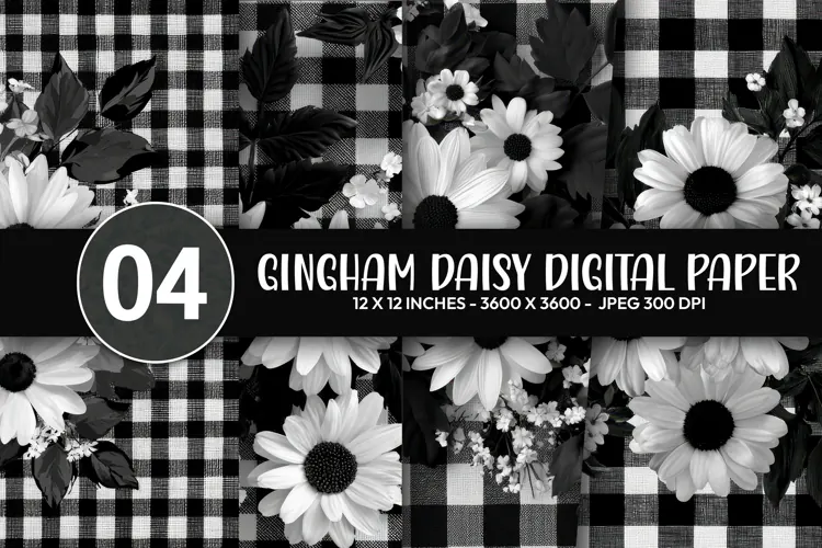Gingham Daisy Digital Paper
