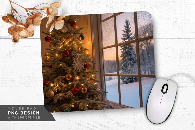 Holiday Cheer Tree and Frosty Window Mouse Pad PNG