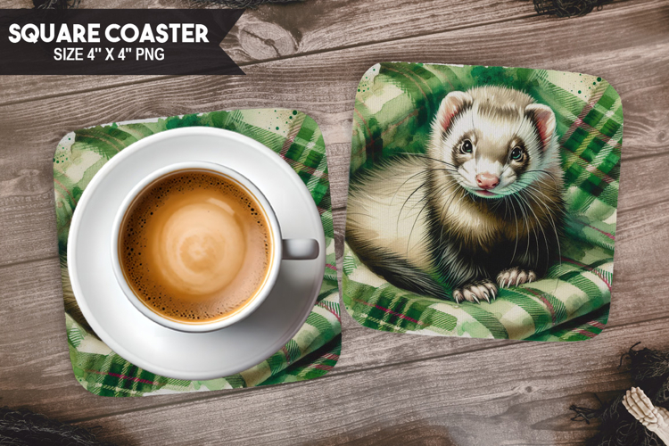 Ferret, Pets   Animals, Buffalo Plaid Square Coaster PNG