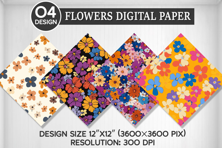 Flowers Seamless Digital Paper, Flowers Background