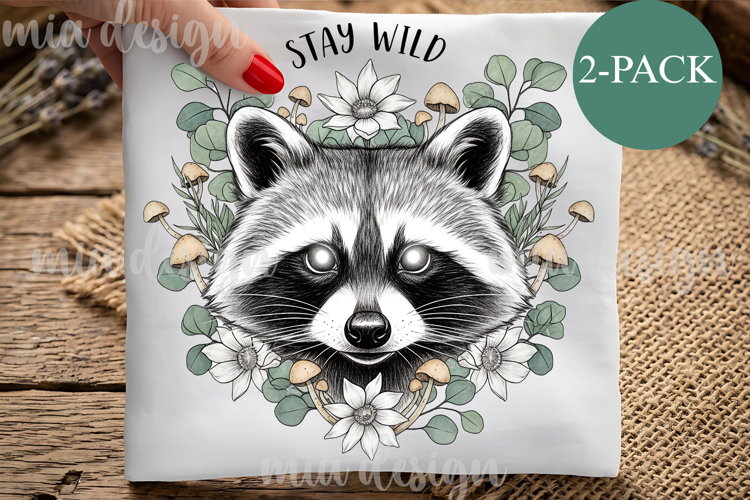 Stay Wild Raccoon PNG, Cottagecore Sublimation Design