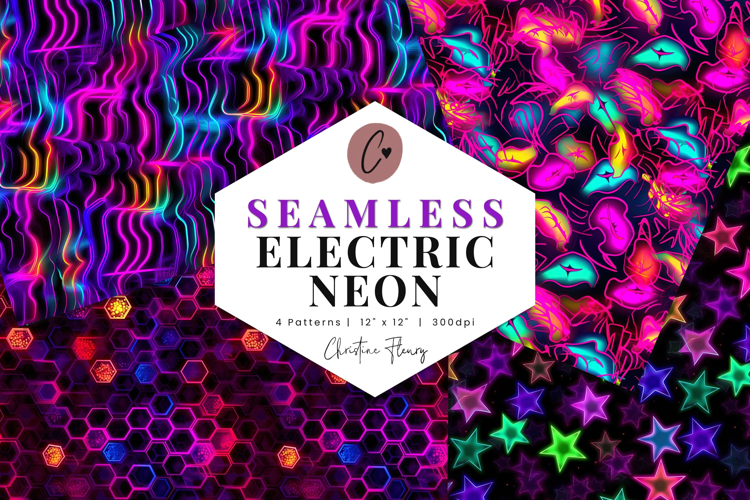4 Seamless Neon Digital Paper