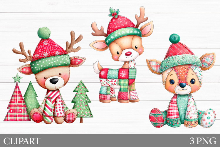Christmas Deer Clipart. Patchwork Christmas Clipart