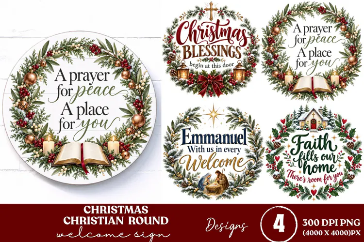 4 Christian Christmas Round Sign PNGs, 4 Jesus Christmas Doo