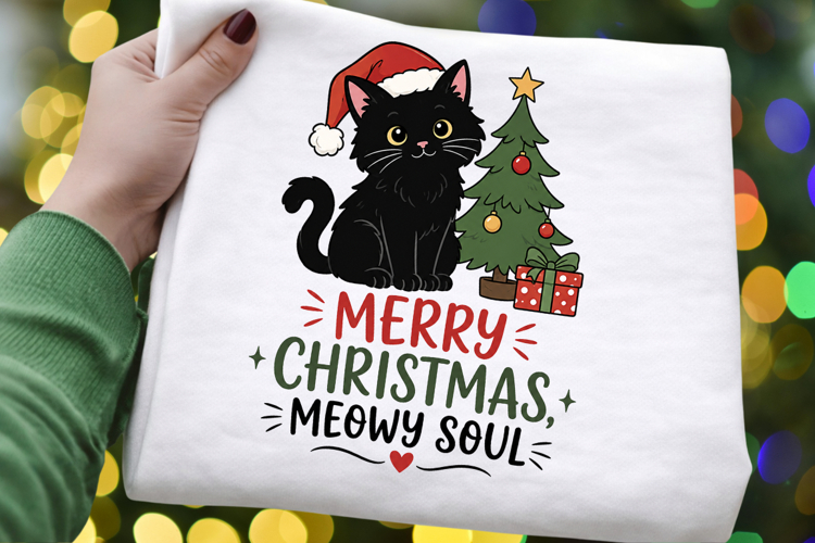 Black Cat Christmas PNG, Merry Christmas Meowy Soul PNG