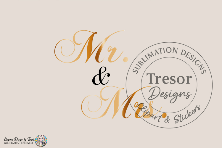 Mr And Mrs Wedding PNG Gold Couple Shirt Design Sublimation