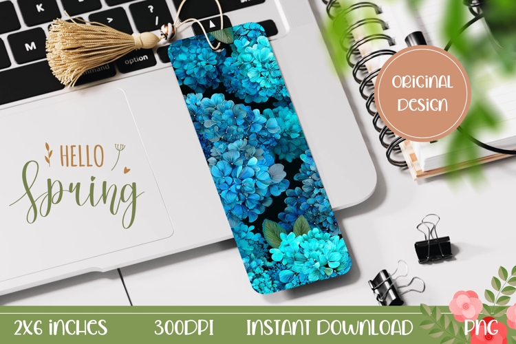 Blue Hydrangea Bookmark Printable, Floral Bookmark Design