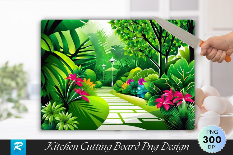 Lush Green Garden Cutting Board Sublimation Design example image 1