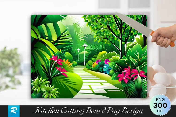 Lush Green Garden Cutting Board Sublimation Design
