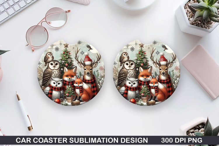 Owls Car Coaster Sublimation| Christmas Coaster PNG