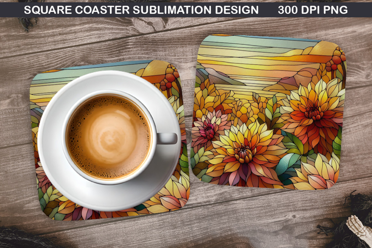 Flowers Coaster Sublimation, Autumn Flowers Coaster PNG