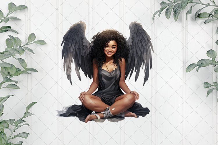 Female Black Angel Sublimation Clipart example image 1