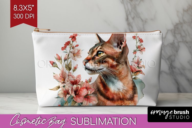 Floral Cat Cosmetic Bag - Flowers Makeup Bag PNG Sublimation