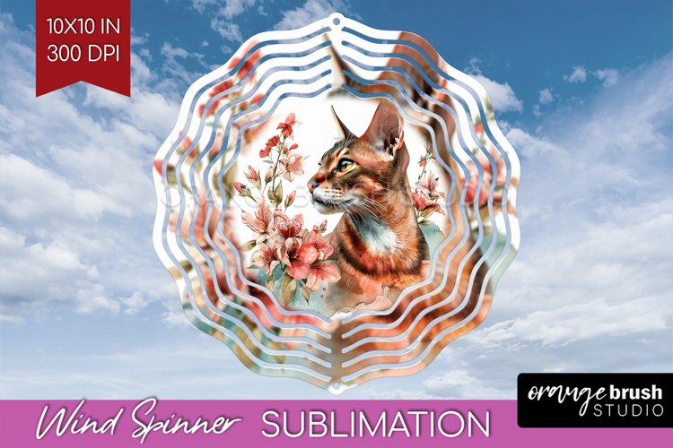 Floral Cat Wind Spinner Sublimation PNG - Flowers Round