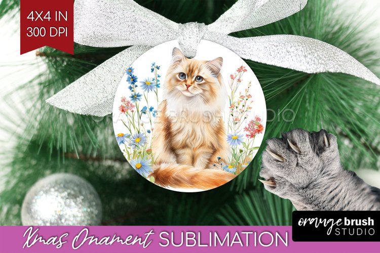 Floral Cat Ornament PNG - Flowers PNG Sublimation