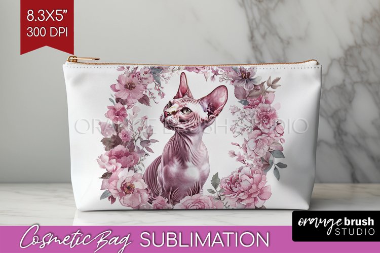 Floral Cat Cosmetic Bag - Flowers Makeup Bag PNG Sublimation