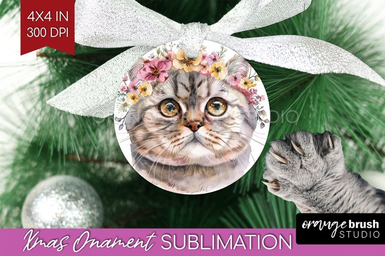 Floral Cat Ornament PNG - Flowers PNG Sublimation