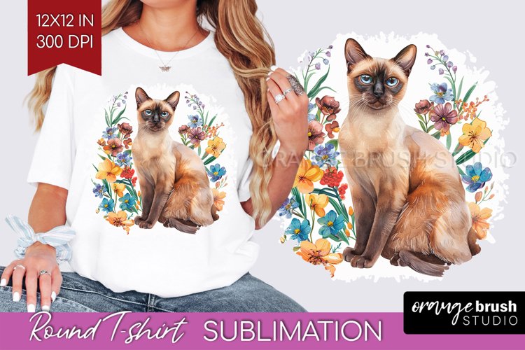 Floral Cat Round Tshirt Background - Flowers PNG Sublimation