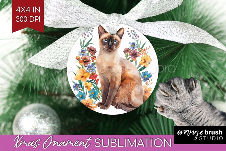 Floral Cat Ornament PNG - Flowers PNG Sublimation