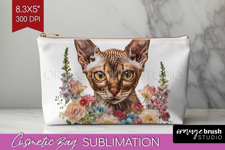 Floral Cat Cosmetic Bag - Flowers Makeup Bag PNG Sublimation